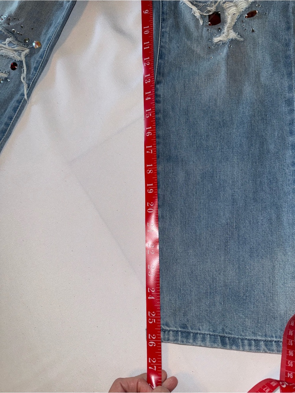 New York&Co Soho Straight leg Distressed ( open rip style ) with gems Jeans BNWT - Picture 6 of 16